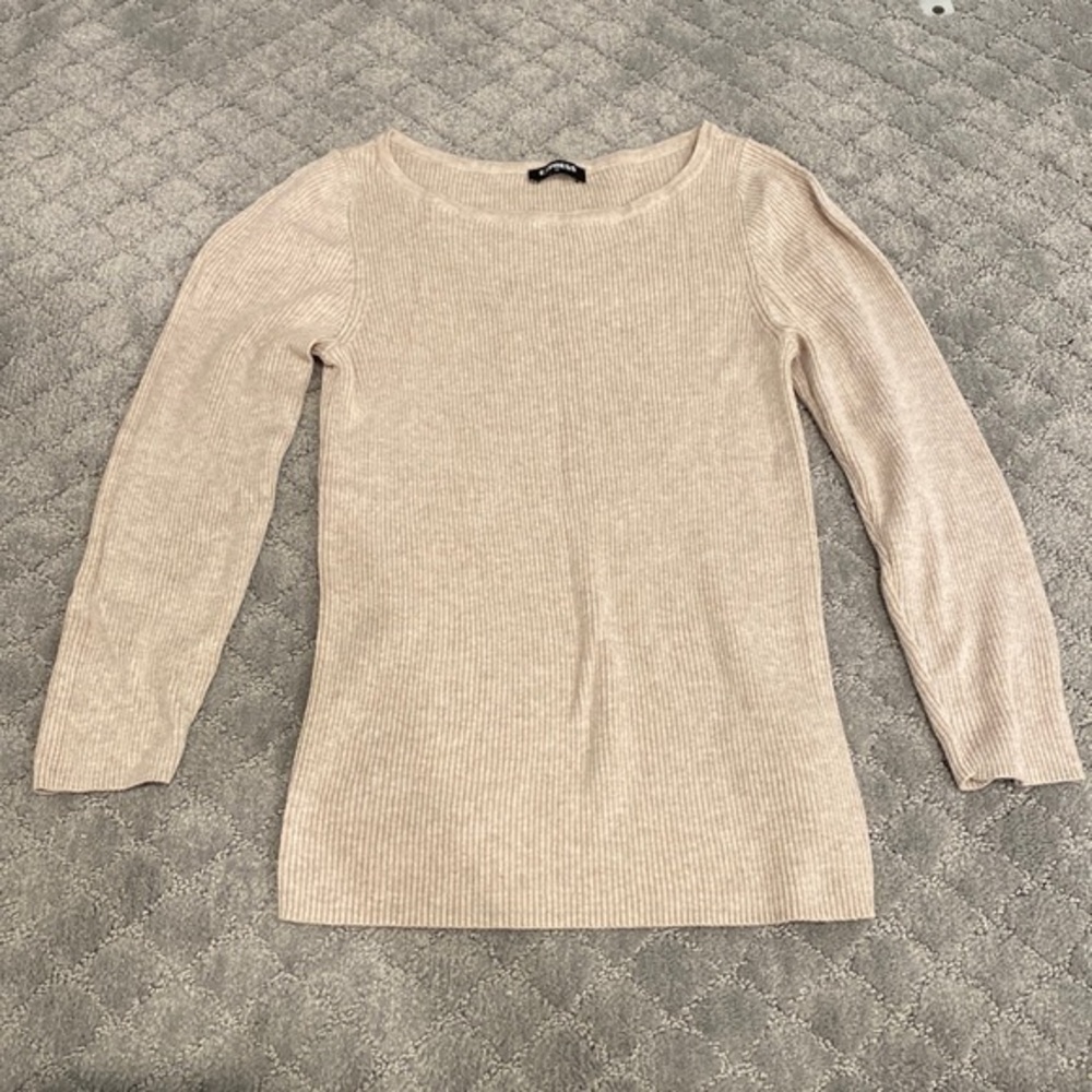 EXPRESS women’s thin knit 3/4 sleeve sweater tan beige color size XS